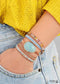 Boho Bracelet, 5 Layers Leather Wrap Bracelet, Handmade Natural Blue Stone Crystal
